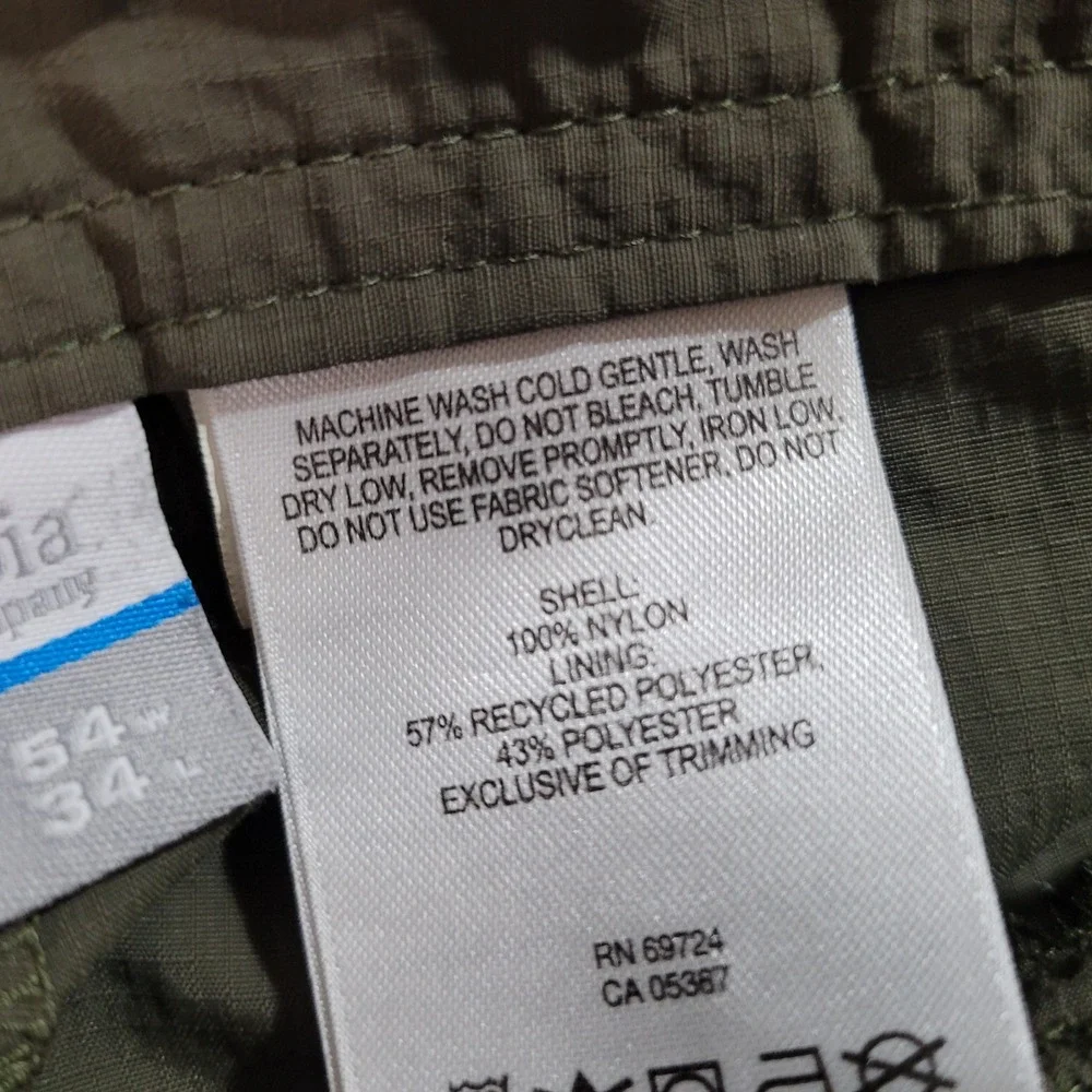 Columbia Cargo Pants Mens 54x34 Olive Green Omni-Shade Sun Protection
